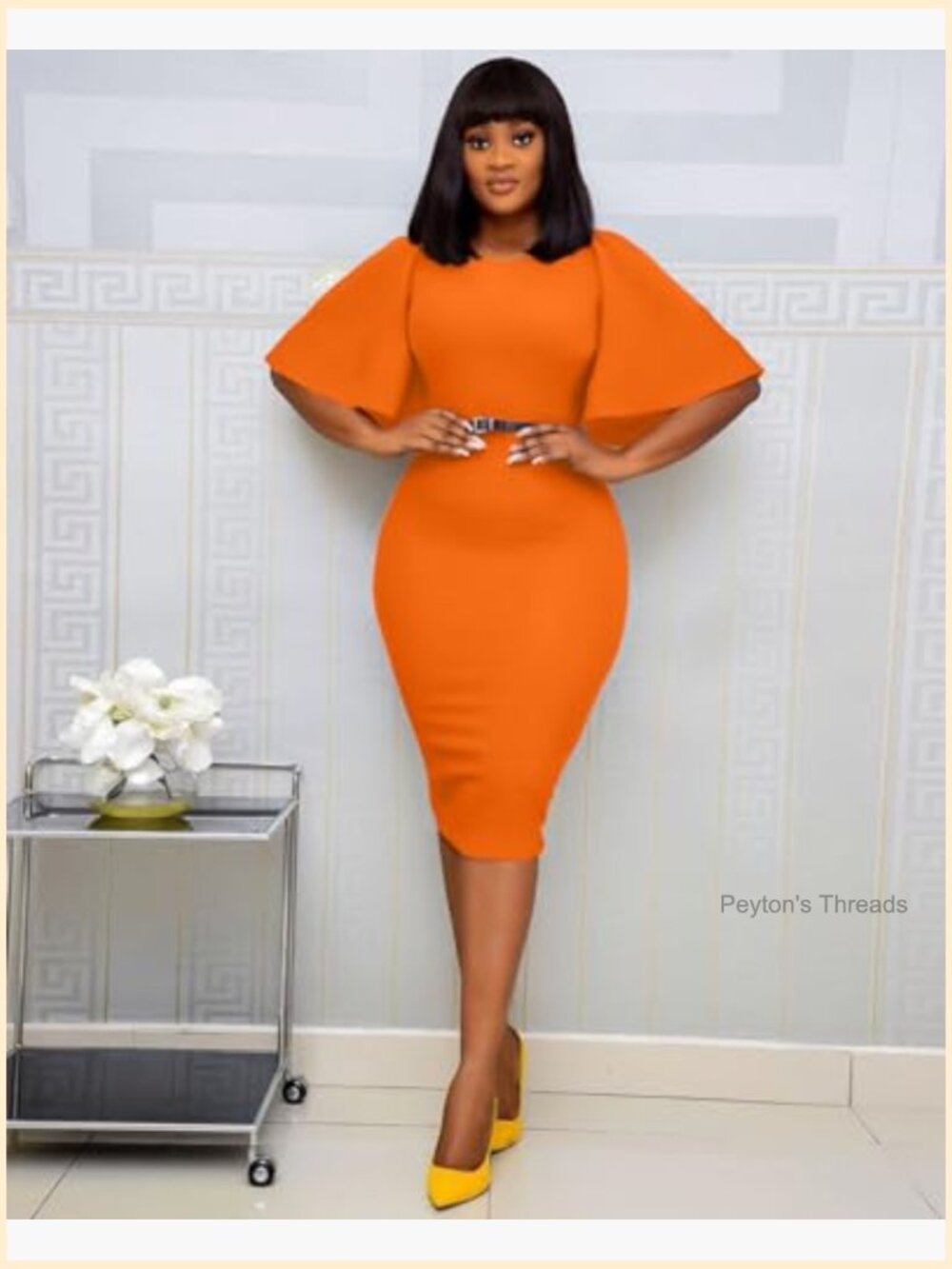 Bodycon Ruffle Flared Short Sleeveless Pencil Midi Dress - Picture 7 of 7